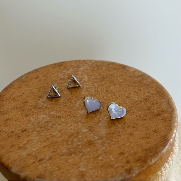 Heart and Triangle Stud Earring Set - Picture 6 of 12